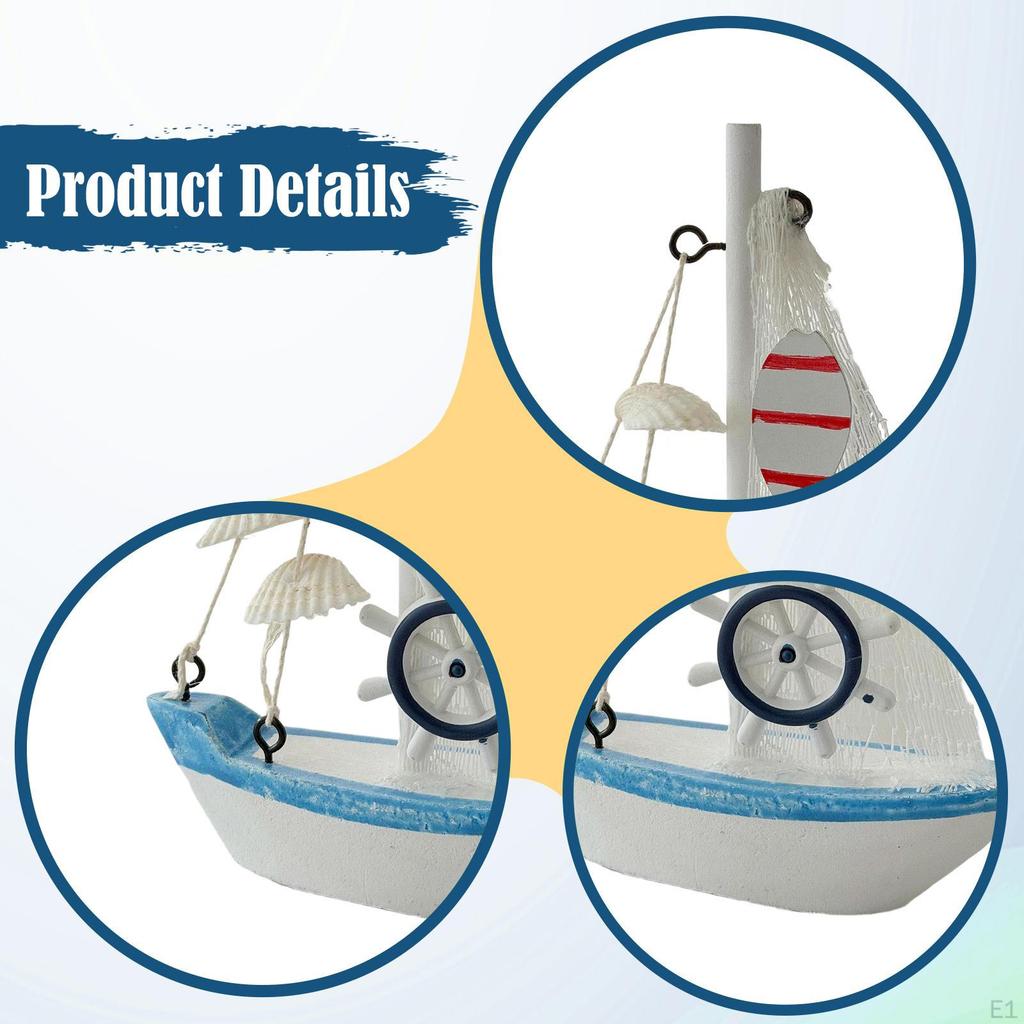 Mini Sailboat Model Beach Nautical Decorative Crafts Table Ornament Home Decor for Housewarming