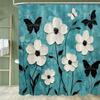 Beautiful And Elegant Blue Flowers Shower Curtain Partition Hanging Curtain With Hooks Washable Home Decoration Curtain