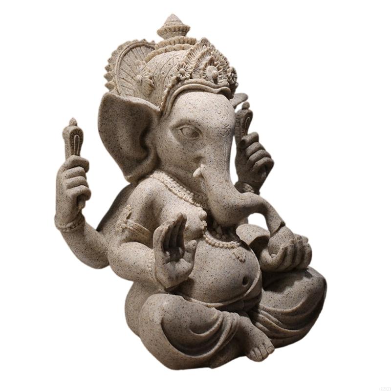 62KD Handmade Sandstone Ganeshas Buddhas Elephant Statue Figurine for Home and Office Decoration