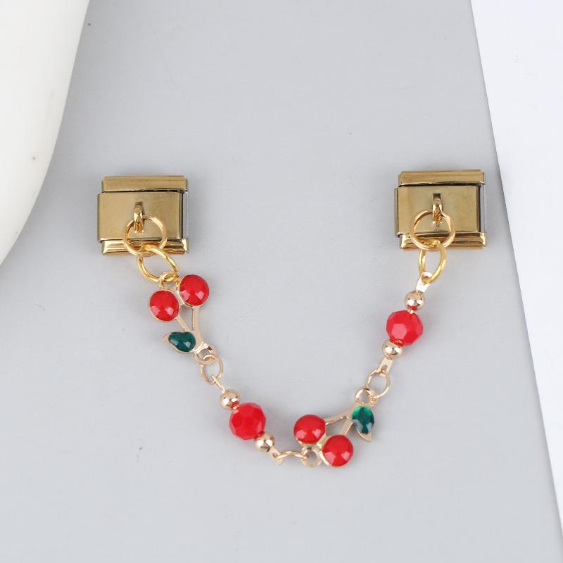 Stainless Steel Cherry Heart Star Gold Color Tassel Chain Italian Charm Links Fit 9Mm Bracelet Diy Making Jewelry Accessories