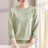 Chic Spring Gauze Sleeve Top for Middle-Aged Women - Stylish 7-Sleeve T-Shirt