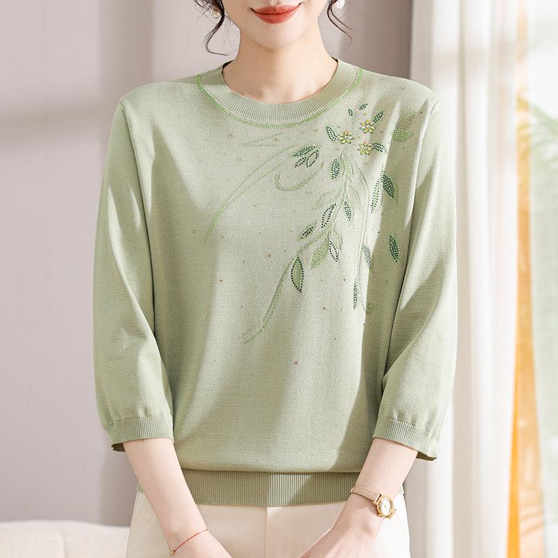 

Stylish Spring & Autumn Knitwear for Middle-Aged & Elderly Women - Loose Fit Fashion Tops XL зелений