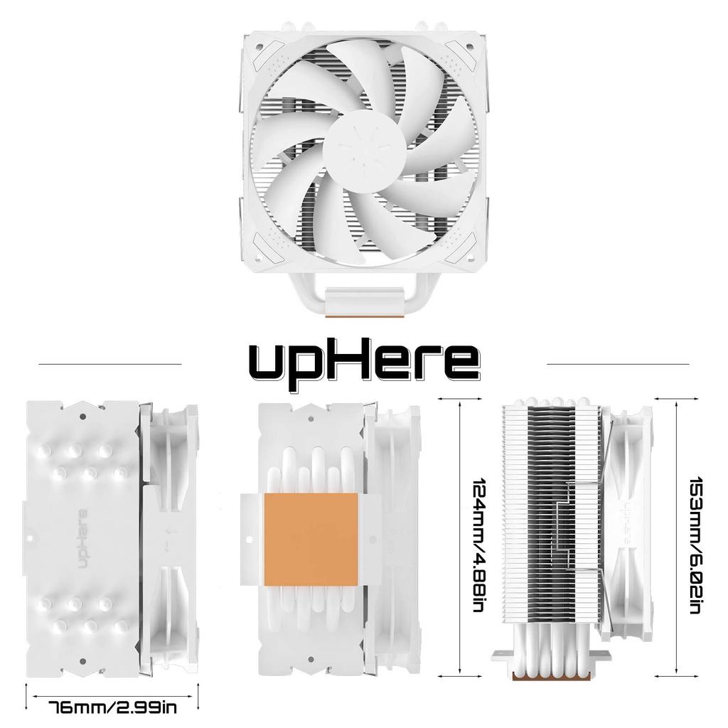 UpHere Sideflow CPU-Kühler Luftkühlung Weißer CPU-Lüfter 120mm Lüfter 6 Heatpipes Leise Einfach [N1064WT]