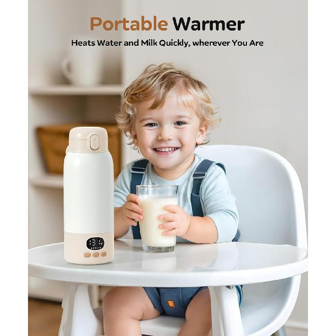 Portable Bottle Warmer for Travel, 17 Ounces Milk Warmer for Baby Breastmilk with Fast Heating & Precise Temp Control, Bottle Warmer for Car,