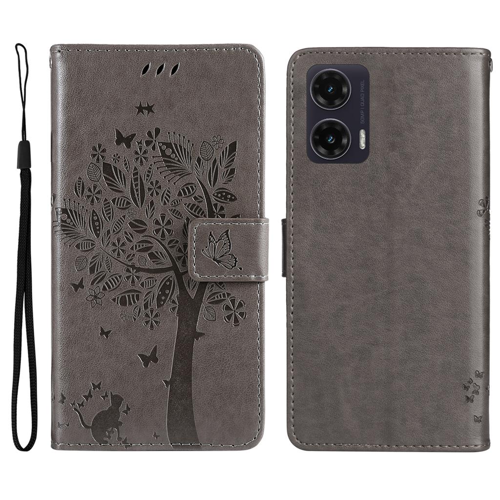 Etui na telefon Motorola Moto G35 5G ze stojakiem Wzór drzewa dla kota Skórzany portfel Pokrowiec na telefon komórkowy