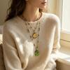 Statement Big Oval  Long Pendant Necklace For Women Creative  Green Champagne Color Sweater Chain