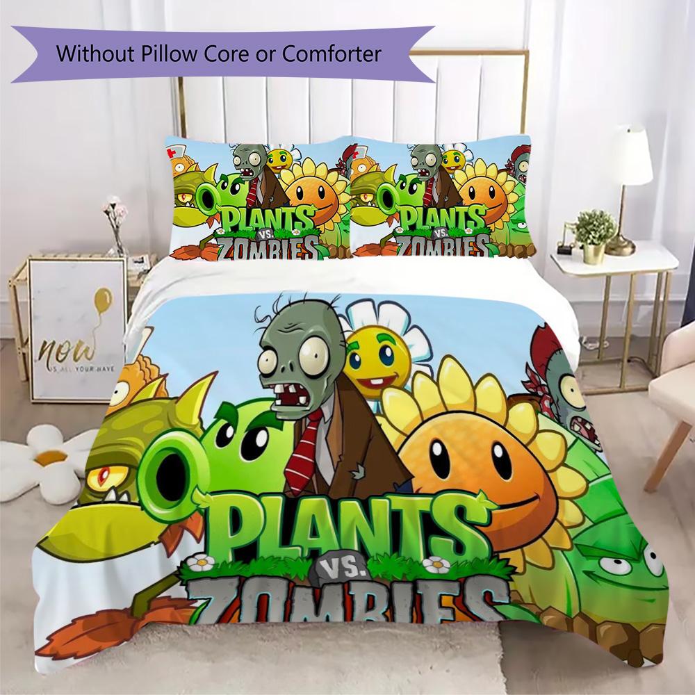 Plants Vs. Zombies Pattern Pattern Bedding,Quilt Set Quilt Cover Pillowcase Home Birthday Gift (1*duvet Cover+2*pillowcase,without core)XSJT0917559