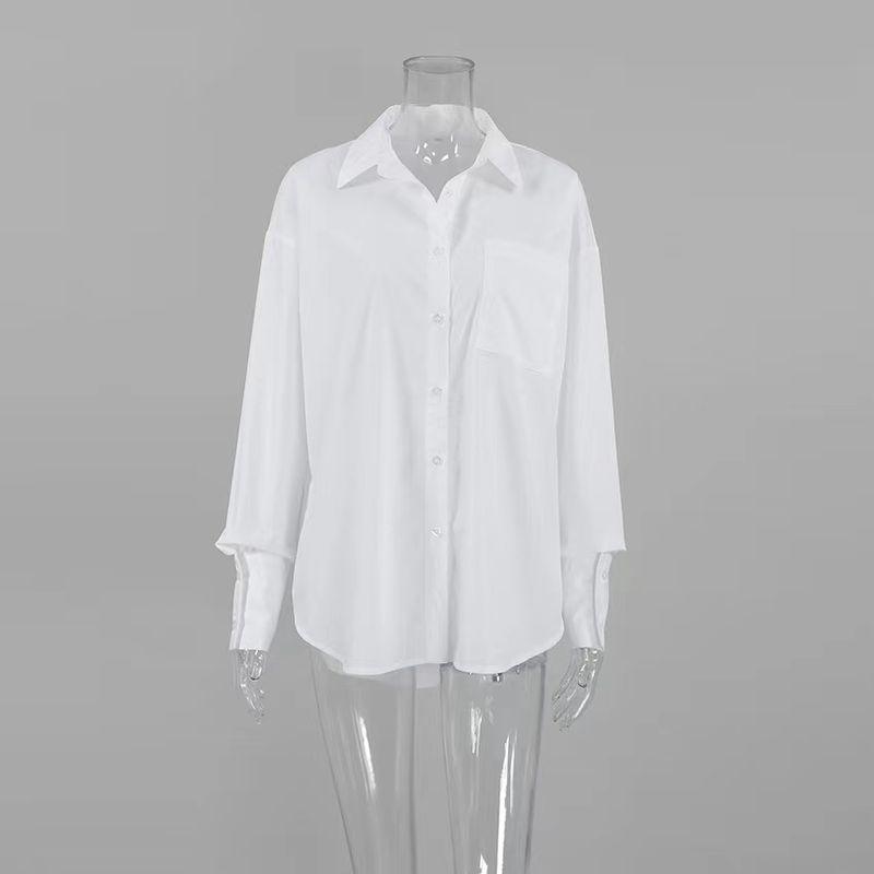 

European and American New Lapel Long sleeve Simple Shirts Fashion Loose Casual Top Casual Loose White Shirt White L
