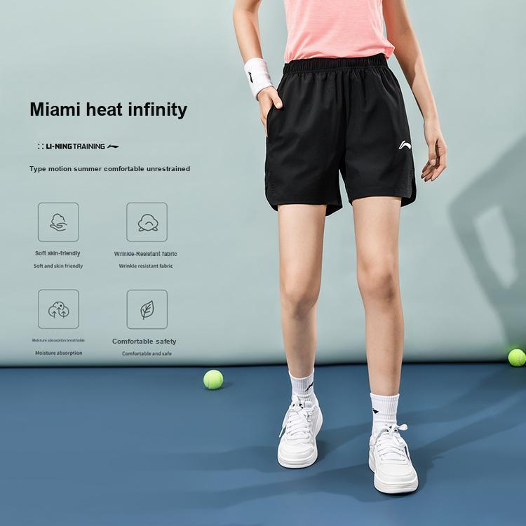 Li-Ning Breathable Lightweight Sports Elastic Mid-Waist Casual Shorts Women Shorts Black AAPU170-1
