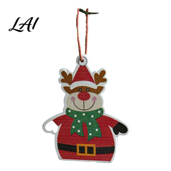 Classic Red White Decorations Christmas Tree Wooden Pendant Vintage Cartoon Ornament with Lanyards Heart Star Shaped Pendants Lightweight