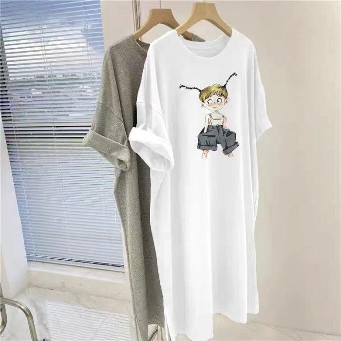 

Платье-футболка большого размера для женщин, длинное выше колена, свободное, повседневное ленивое платье большого размера XL белый