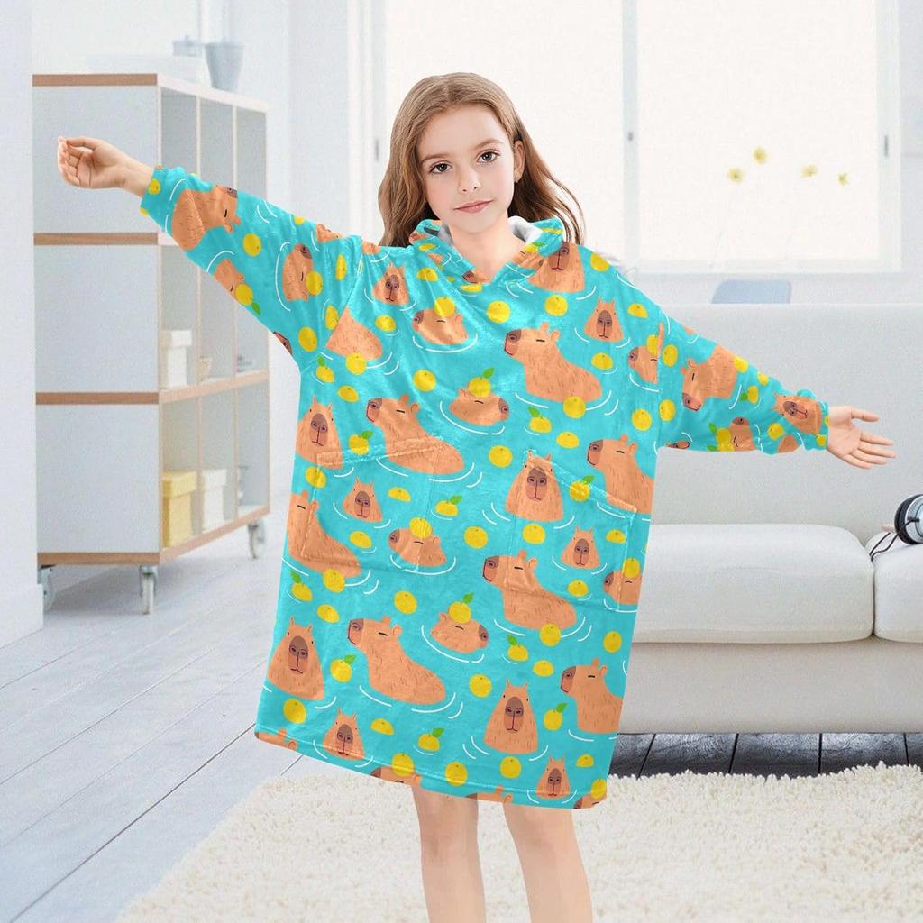 Guinea Pigs Flower Wearable Blanket Hoodie for Kids Flannel Wearable Blankets Sweatshirt 3-14YR