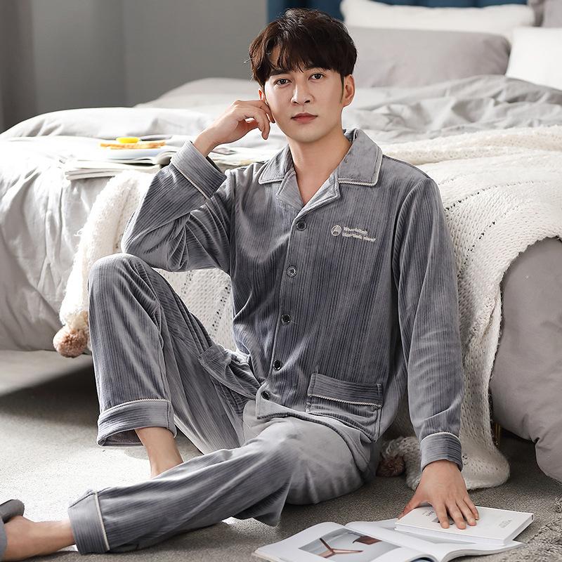 [Essential For Heating Room] Island Fleece Couple Pajamas Men'S Autumn And Winter Coral Fleece Flannel Loungewear Set