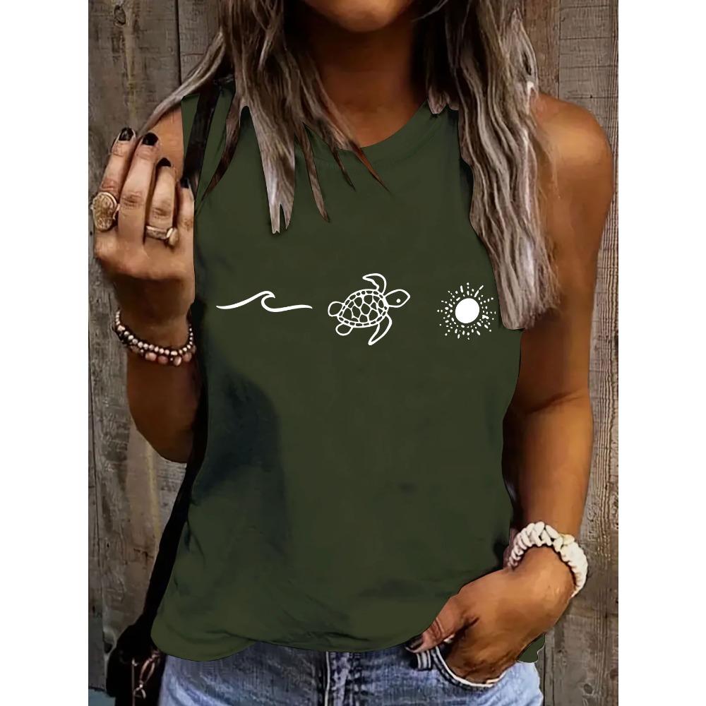 Short summer top fashionable multifunctional cartoon turtle print casual sleeveless vest