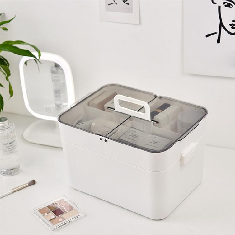 Plastic Storage Box 2 Tier Compartment Multifunctional Makeup Cosmetic Tolietry