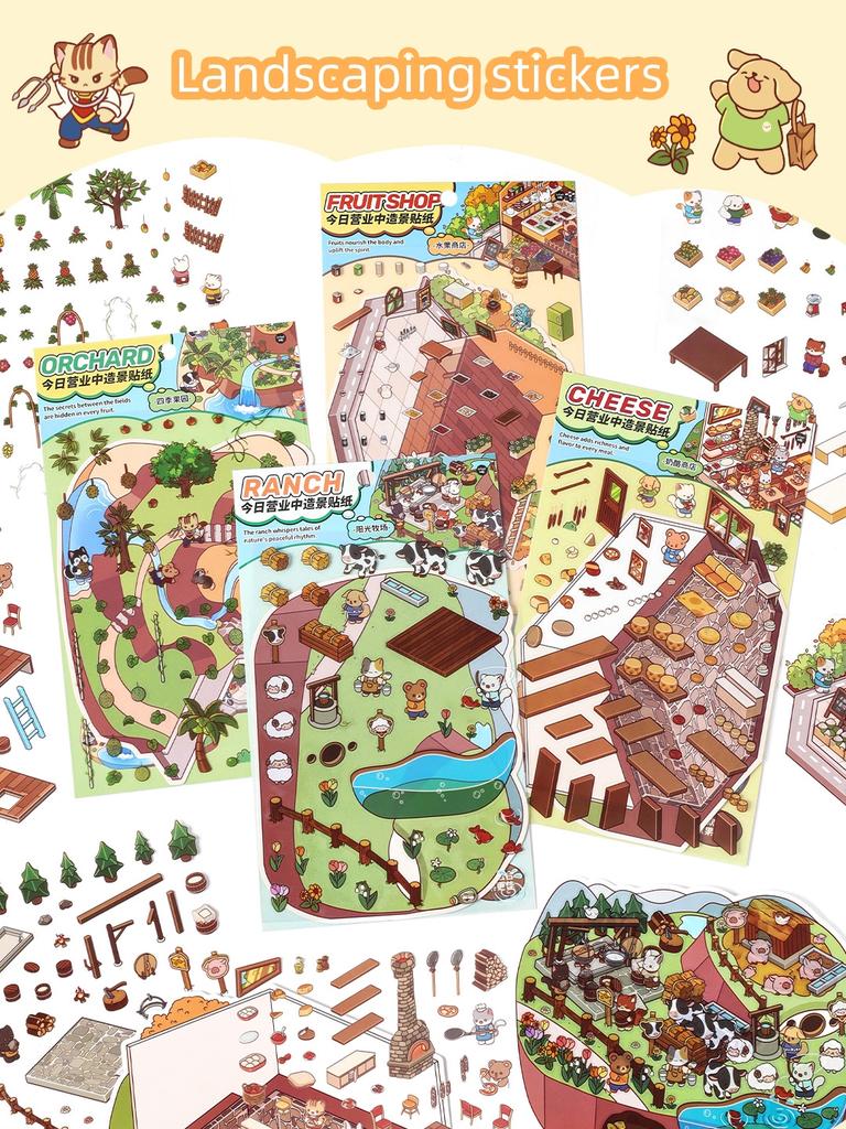 4 Style Naklejki Ciepłe Pastwiska Sad Owocarnie Tematyczne Krajobrazowe Naklejki DIY Artykuły do Scrapbookingu Dziennika Dekoracje do Kolaży