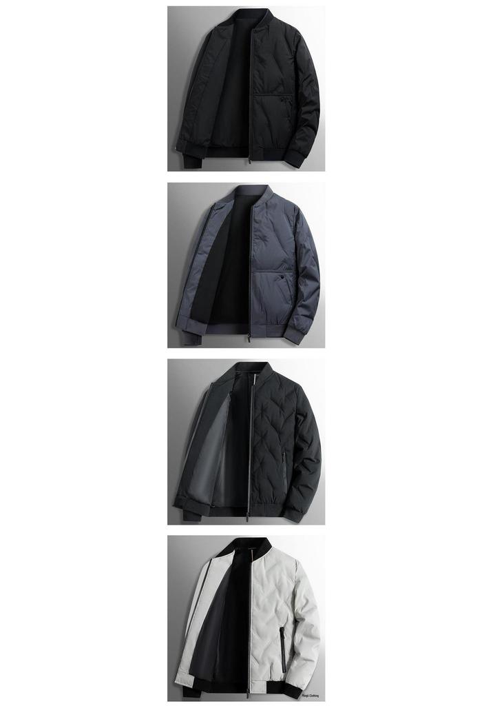 Men's Lightweight Luxury Down Bomber Jacket - Short, Business Casual, Trendy Outerwear for Mid-aged Men.
