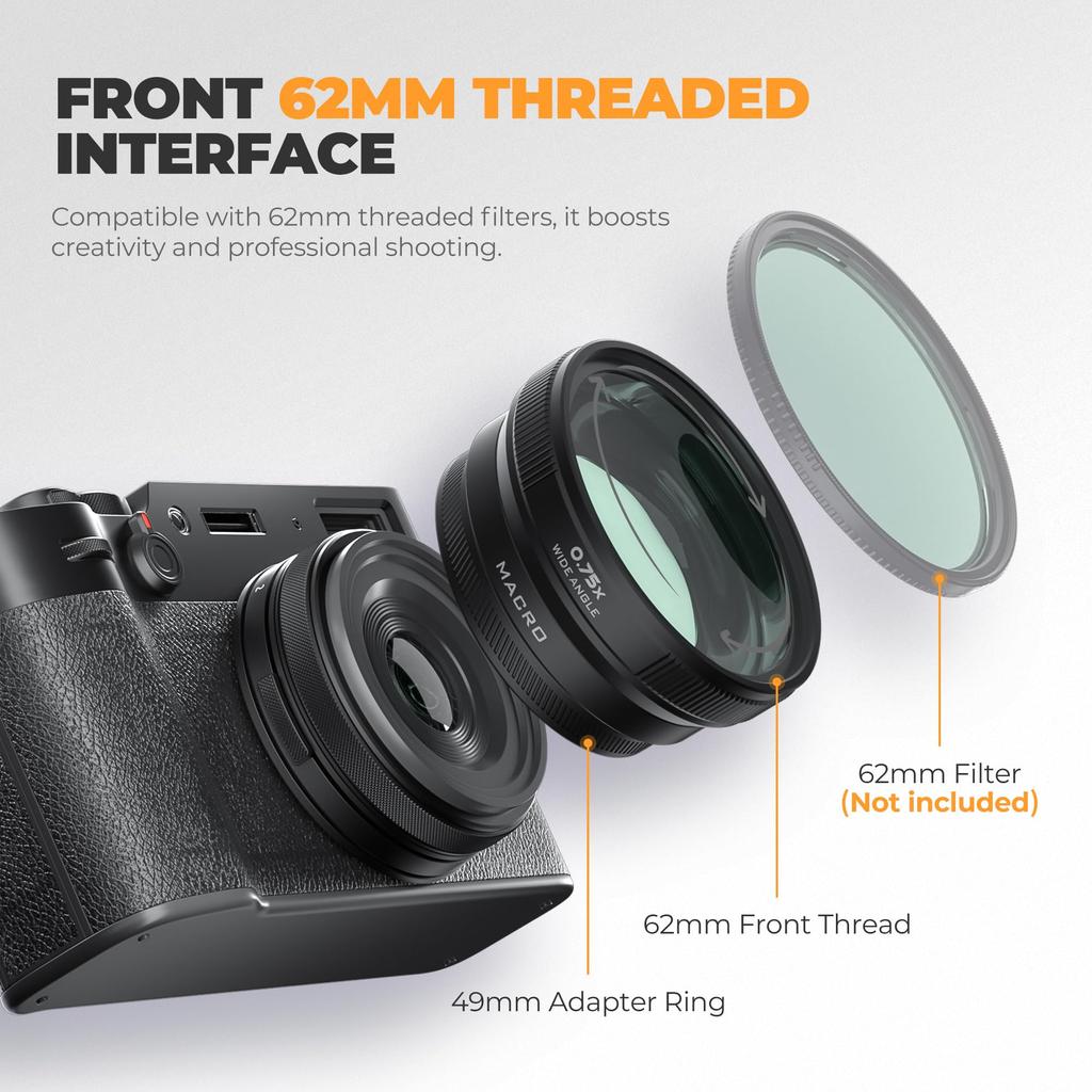 Freewell Macro Lens for Fuji Versatile Design with Magnification 2-in-1 Wide-Angle & X100VI/X100V - (Black)