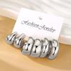 6Pcs Classic Geometry Glossy Ccb Silver Color Twists C Shape Hoop Earrings Set for Women Teens Vintage Daily Wear Ear Jewelry