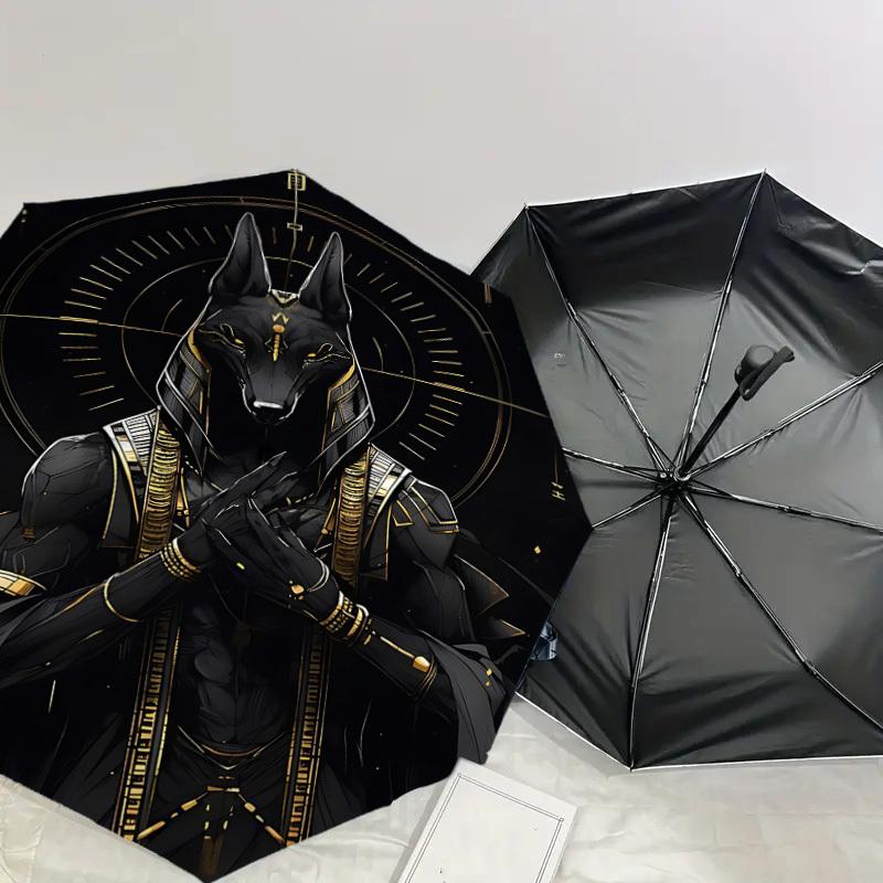 1PC Anubis Egyptian Umbrella-8-Rib Reinforced, Automatic Open, Lightweight & Durable, Cute Fashion Accessory for Outdoor, Beach or Casual Use, Beach U