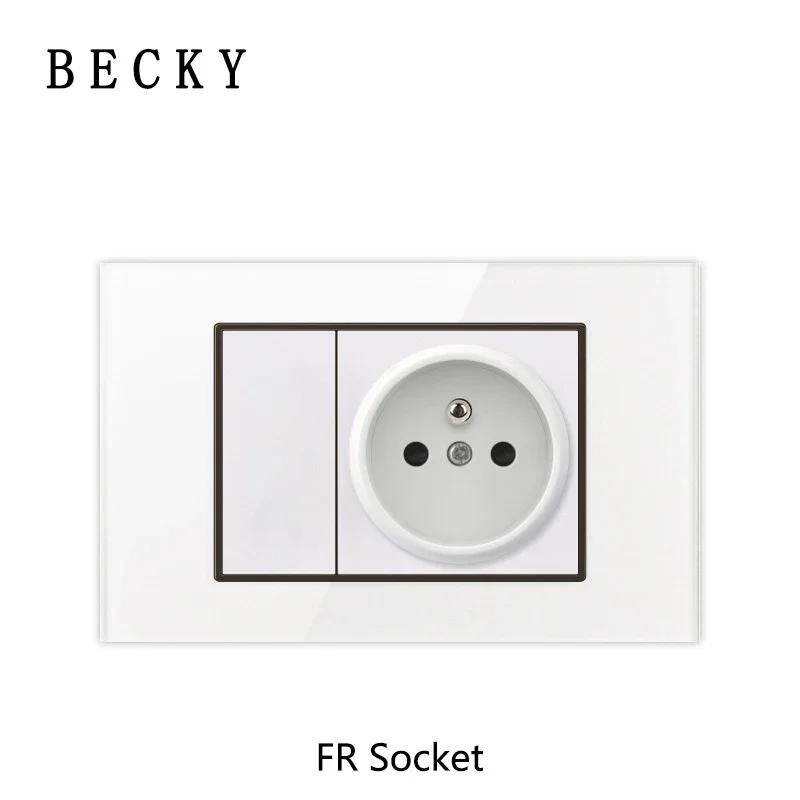 118 Type Piano Key White Tempered Glass Fashionable Switch Socket American British European Standard Universal Socket