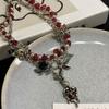 Angle Gothic Multilayer Necklace Rose Flower Clavicle Chain Choker Crystal Beads Necklace  Party