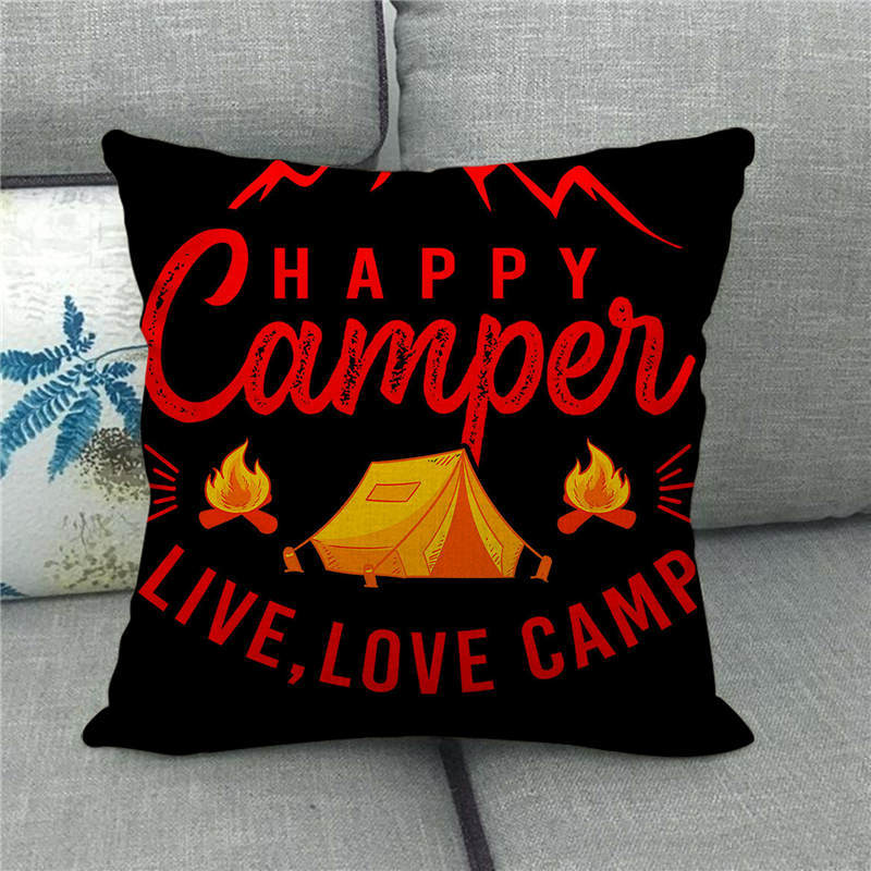 Happy Camper'S Lettered Design Pattern Digital Printing Short Plush Pillow Covers For Car Sofa Office Cushion Cover Home Goods