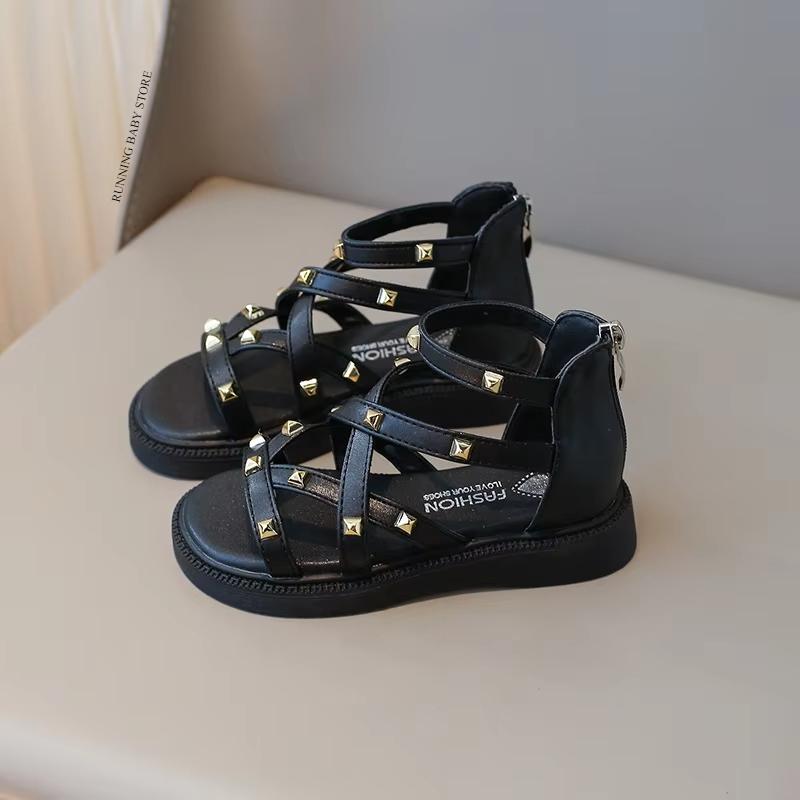 

Summer Roman Sandals Girls Gladiator Boots High Top Fashion Princess Party Shoes Platform Rivets Kids Girl Beach Shoes I03221 21 чорний
