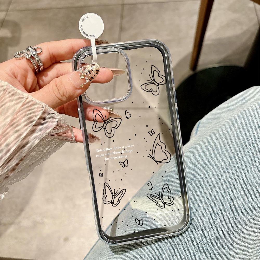 INS Butterfly Phone Case For iPhone 16 Pro Case iPhone 17 15 11 12 13 14 Pro Max 2 IN 1 Candy Color Soft Shockproof Bumper Cover