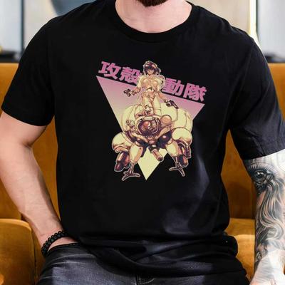 2025 Summer Ghost In The Shell Mens 100 Pure Cotton Printed Tshirt Motoko Kusanagi Crazy Short Sleeve Plus Size Clothing Y2k