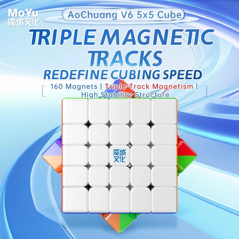 Guaranteed Genuine Aochuang V6 5x5 Magnetic UV Magnet Ball Core Equipped with 5x5x5 Cube Track 3D Puzzle Triple-Track (Triple UV)