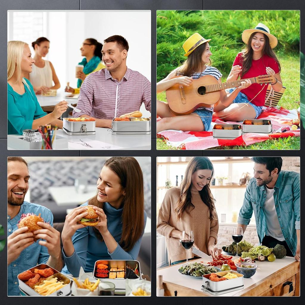 Large Capacity Stainless Steel Lunch Box with Compartment School Picnic Portable Bento Box Reusable Metal Food Storage Container