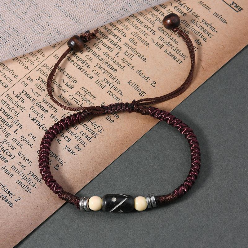 Retro Tibetan beef bone dog tooth bracelet engraving dzi bead yak bone personalized men's and women's hand rope scenic jewelry