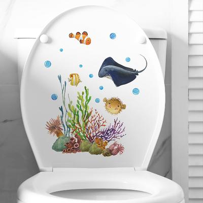 Sticker poisson de mer phosphorescent pour toilettes Décoration de salle de bain Auto-adhésif et Amovible Décoration murale pour salon