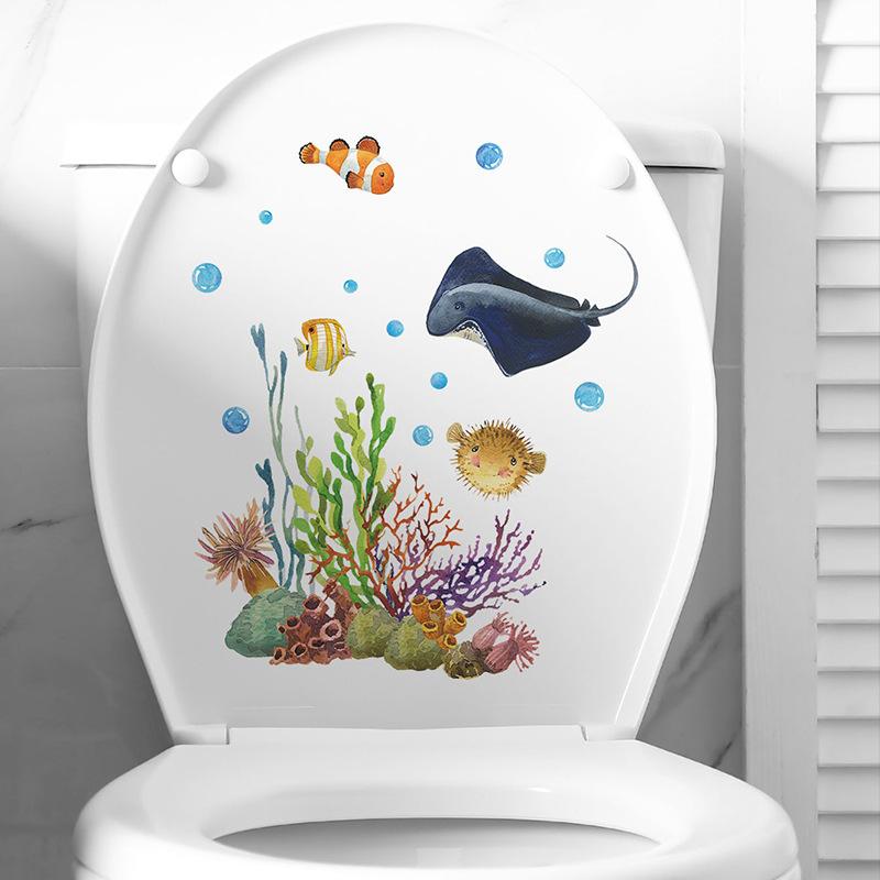 Glow-In-The-Dark Ocean Fish Toilet Sticker Bathroom Decoration Self-Adhesive And Removable Home Living Room Wall Decoration