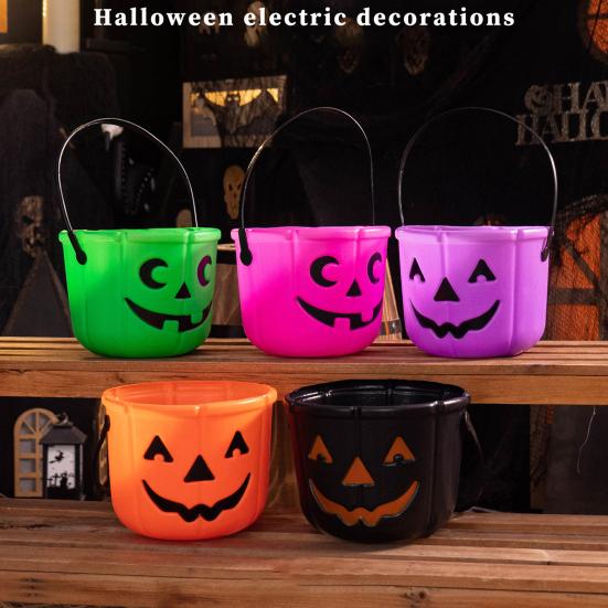 Halloween Candy Bucket Pumpkin Skull Bucket Trick or Treat Bucket with Handle for Kids Halloween Party Decoration