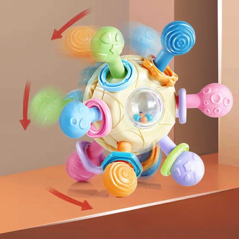 Baby Toys Rotating Rattle Ball Grasping Activity Baby Development Toy Silicone Rattles Baby Sensory Toys for Babies