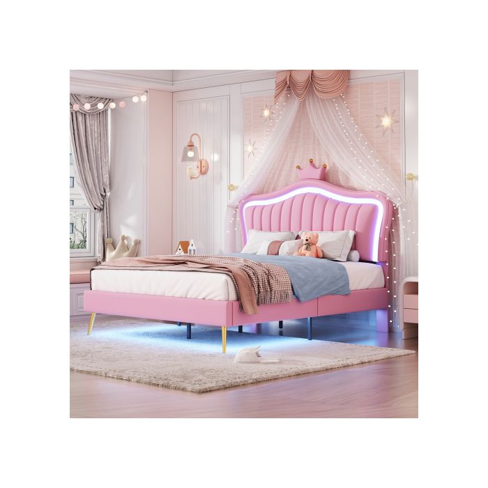 Doppelbett - MUVOE - Rosas Couronne - 140 x 200 cm - PU-Leder - LED-Beleuchtung