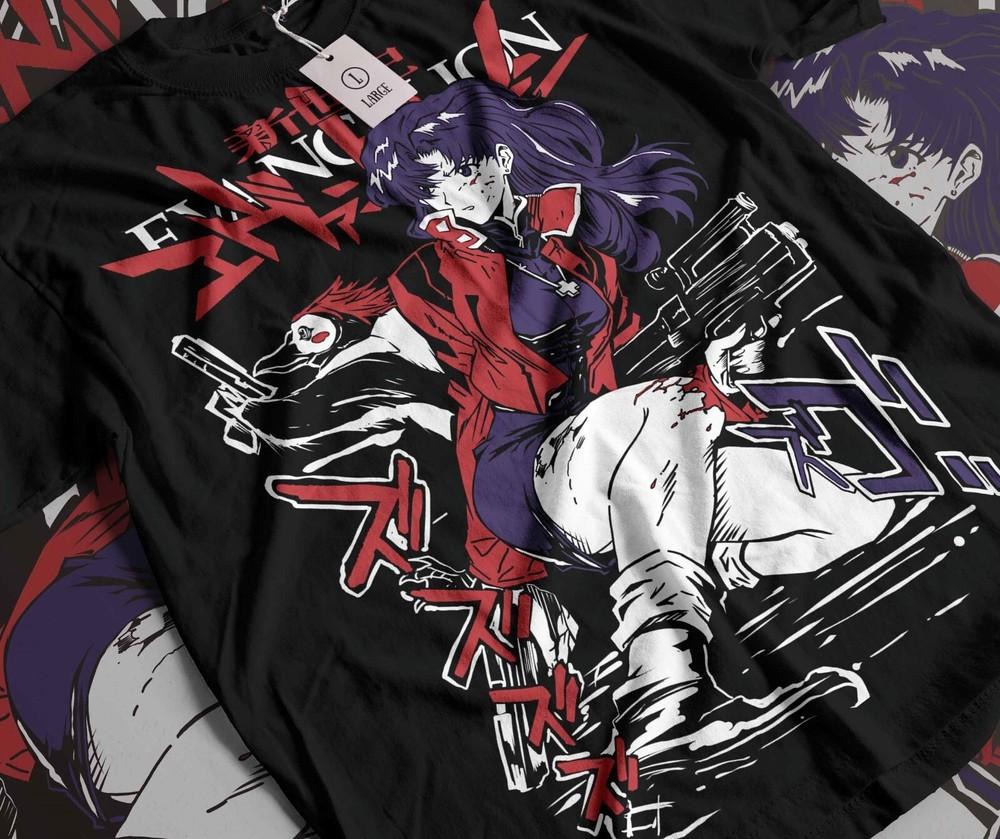 

Neon Genesis Evangelion T-Shirt Rei Misato Asuka ANIME Waifu Shinji Black Shirt M