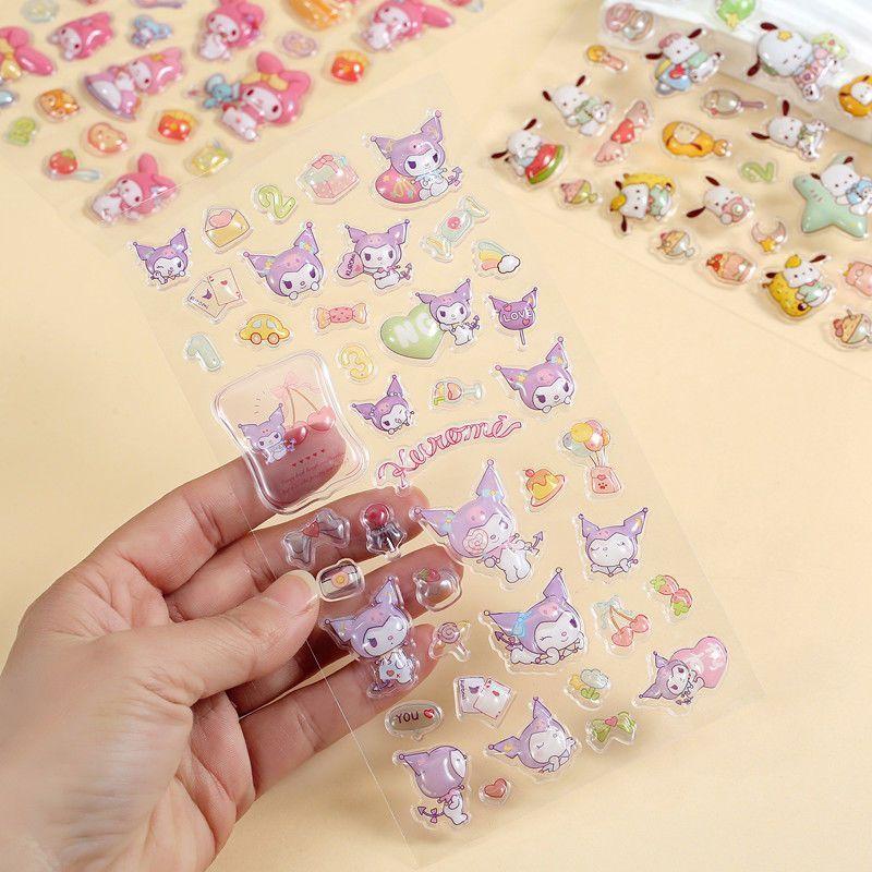 Cute Hello Kitty Bubble Stickers Kawaii Three-Dimensional 3d Sanrio Stickers Kuromi Cinnamoroll Melody Pochacco Cartoon Kid Toys