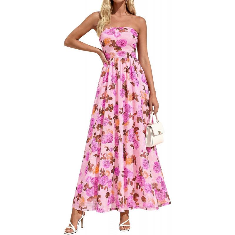 European retro women s bohemian dress 2026 summer new floral tube top dress S