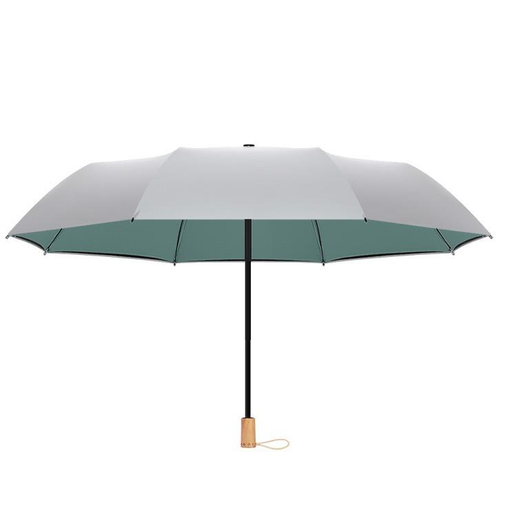 Titanium silver 8K three-fold umbrella sunscreen parasol small fresh sunscreen UV protection women's weather and rain umbrella solid wood handle