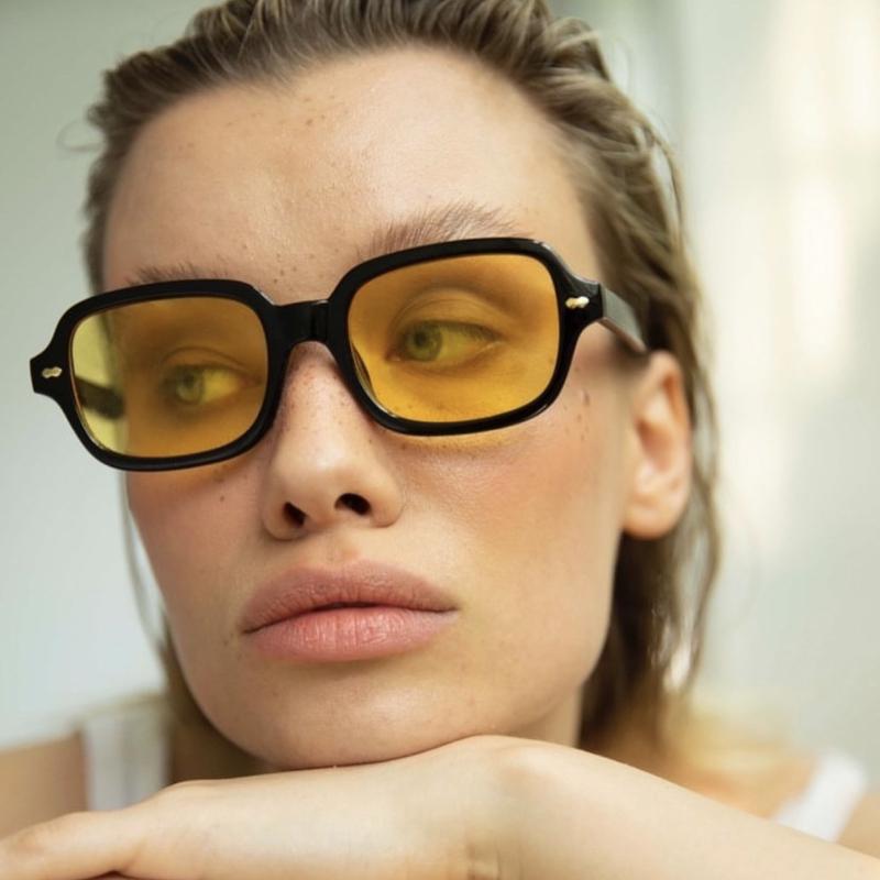 Fable Women's Yellow Vintage Square Sunglasses Retro Fashion Mirror Gradient Lens Trendy Sun Glasses Eyewear Cm