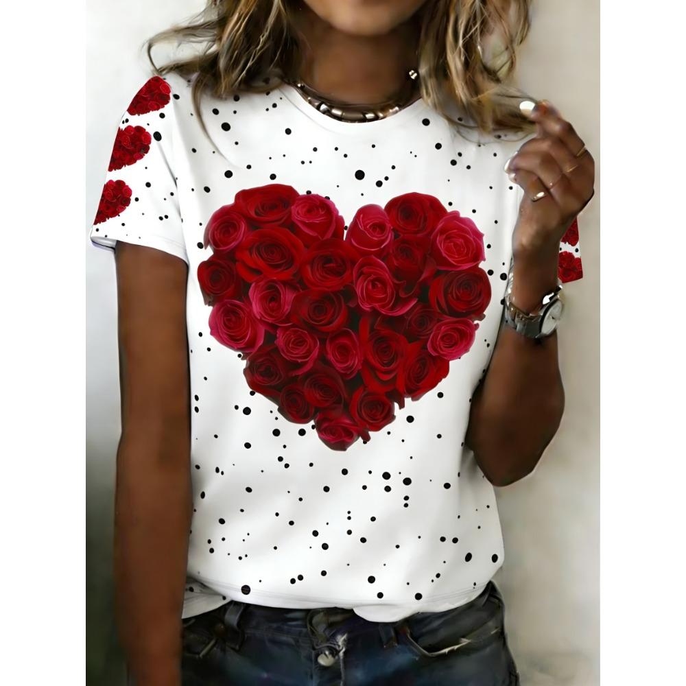 Summer Leopard Heart 3D Print T-Shirts Fashion Women's Round Neck Short Sleeve T Shirt Tees Harajuku Tops Female Clothing