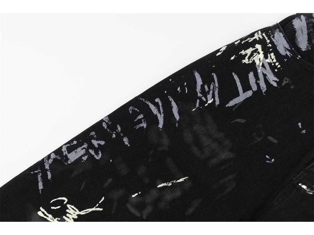 American Graffiti Letter Print Unisex Wide-Leg Jeans