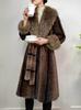 Autumn and winter imitation mink new medium and long waist fur collar thin fashion warm cold thickened coat women