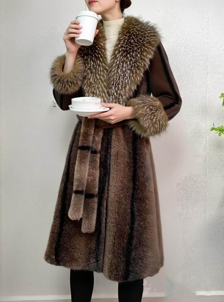 Autumn and winter imitation mink new medium and long waist fur collar thin fashion warm cold thickened coat women