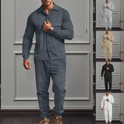 Erkek Twill Yaka Uzun Kollu Ceket Tek Sıra Düğmeli Düz Renk Slim Ceket Twill Pantolon Takım