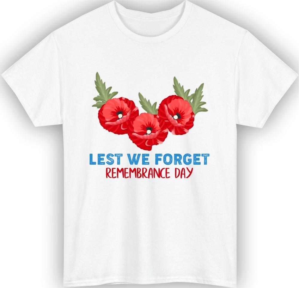 Remembrance Day Lest We Forget Poppy Tshirt Memorial Tribute Veterans Gift Top