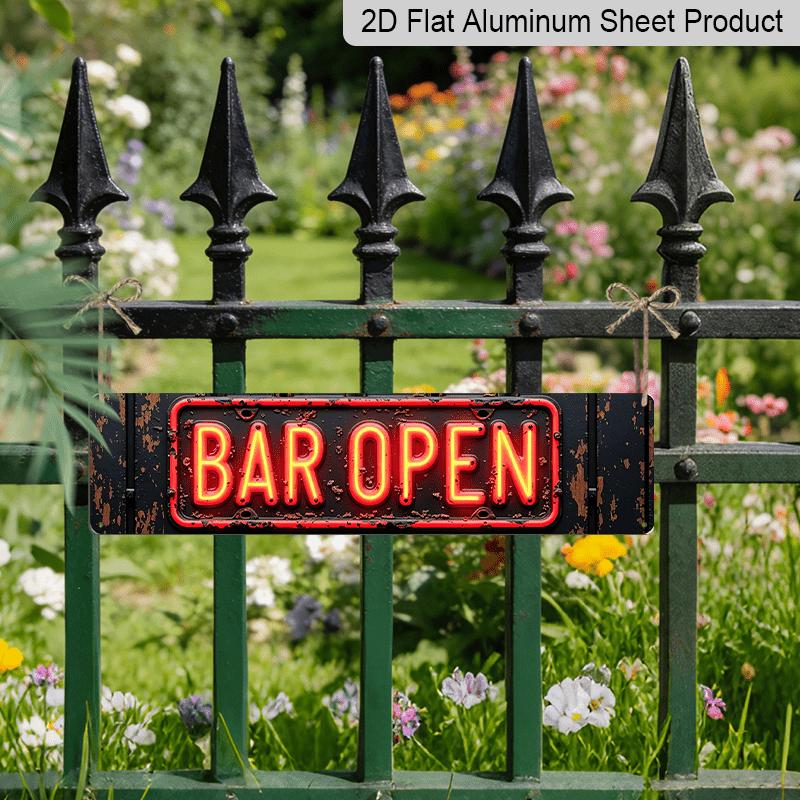 2D Flach, Neonschild Vintage Aluminium Dekoschild Mit beleuchteter Bar Offen Textmustern Geeignet für Bars Restaurants Lounges und